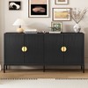 63"W Exquisite Vertical-Striped Sideboard with Metal Legs and Semi-Circular Handles, 4-Door Storage Cabinet with Adjustable Shelves -ModernLuxe - 2 of 4