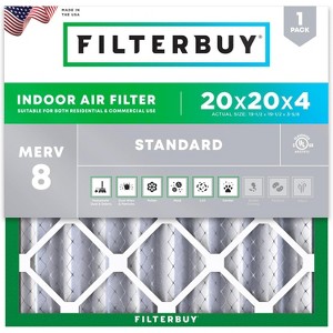 Filterbuy 20x20x4 Air Filter (1-Pack), Pleated MERV 8 Dust Defense Replacement HVAC AC Furnace Filters (Actual Size: 19.50 x 19.50 x 3.63) - 1 of 4