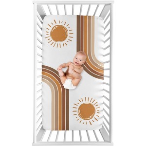 Sweet Jojo Designs Gender Neutral Photo Op Fitted Crib Sheet Boho Sun Orange Taupe and White - 1 of 4
