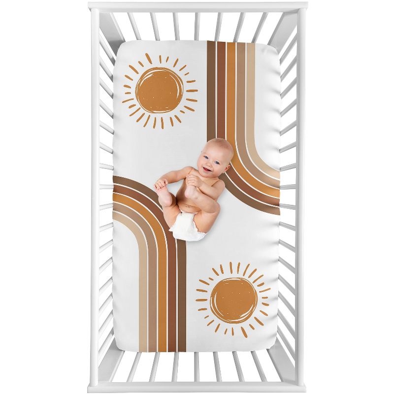 Sweet Jojo Designs Gender Neutral Photo Op Fitted Crib Sheet Boho Sun Orange Taupe and White, 1 of 6