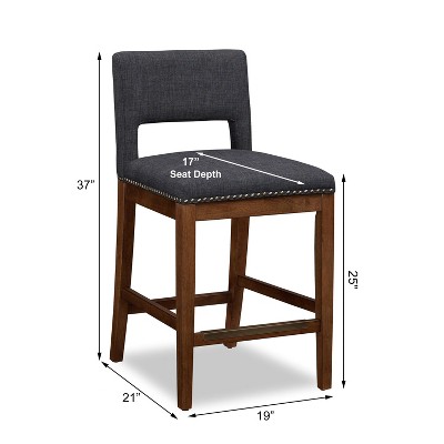 Dark Gray Upholstered Counter Stool with Wood Base