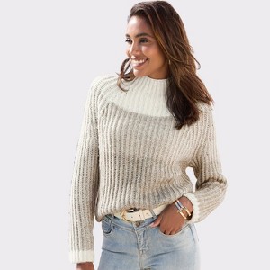 Women's Mock Neck Color Block Sweater - LASCANA - 1 of 4