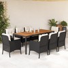 vidaXL - 9 Piece Patio Dining Set, Black PE Rattan, Cushioned Chairs with Acacia Wood Table, Weather-Resistant, Ideal for Gardens/Backyards/Patios - 2 of 4