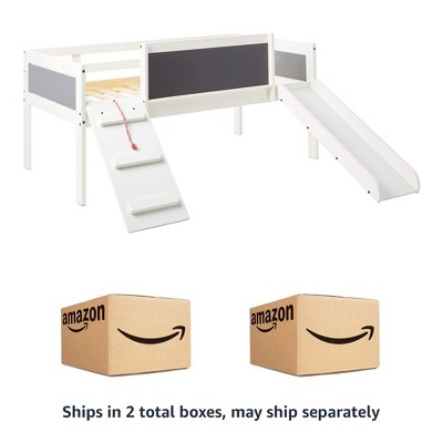 Twin Loft Bed with Storage Drawer and Playful Slide in White Wash Pine
