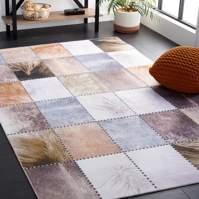 Beige and Brown Faux Hide Rectangular Area Rug