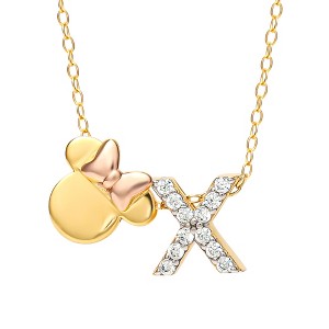 Disney Minnie Mouse Sterling Silver Gold Plated Cubic Zirconia Initial Pendant Necklace, 18" - Letter X - 1 of 4
