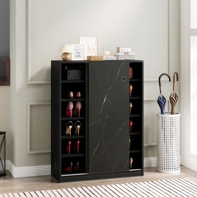 VYNXARIA Marble black shoe cabient with sliding door have 6 layers can storage at least30 pairs shoes
