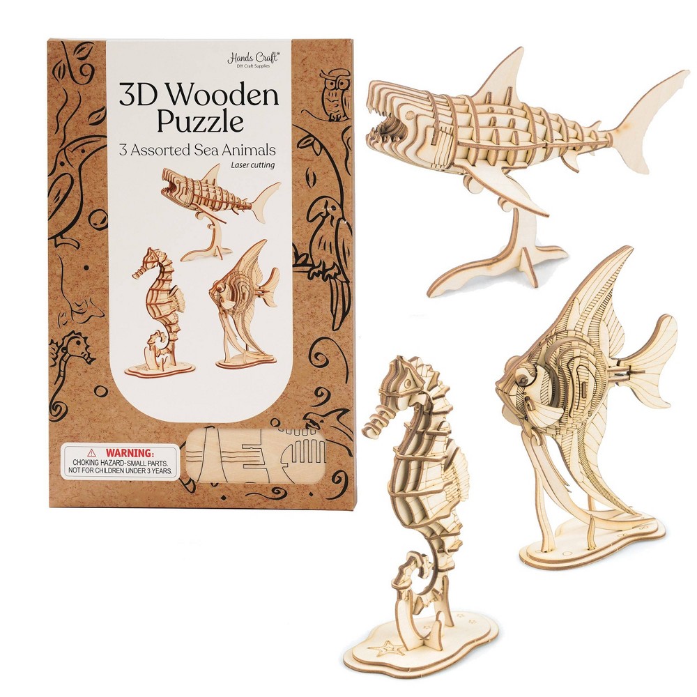 Photos - Jigsaw Puzzle / Mosaic 3ct Modern Wooden Puzzle Sea Animals Set - Hands Craft