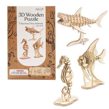 3ct Modern Wooden Puzzle Sea Animals Set - Hands Craft