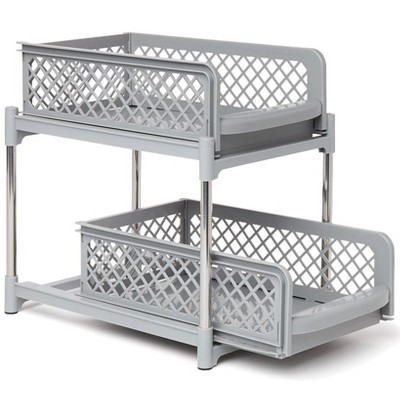 Gray 2-Tier Sliding Cabinet Organizer with Metal Frame