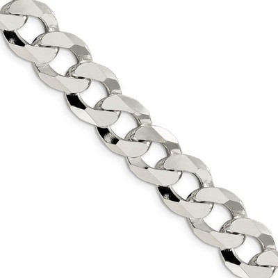 Black Bow Jewelry Men's 13mm Sterling Silver Solid Beveled Curb Chain Necklace