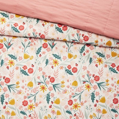 Twin White Cotton Floral Kids' Quilt