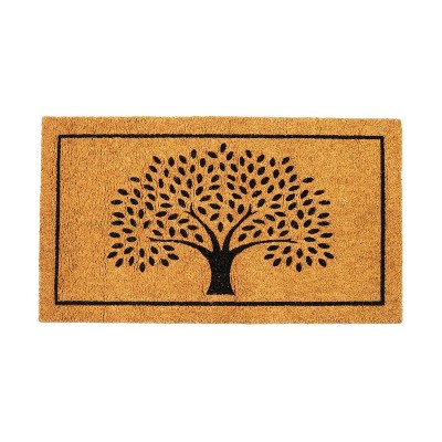 LunaLulinlk Indoor Outdoor Mats for Door Decor Tree Print with Border Beige & Black 30x17 inch