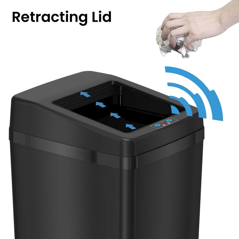 iTouchless Sliding Lid Sensor Kitchen Trash Can with AbsorbX Odor Filter 14 Gallon Black Stainless Steel, 2 of 7