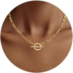 Gold Bow Pendant Necklace for Women, 14K Gold Plated CZ Bead Choker Christmas Gift - 1 of 4