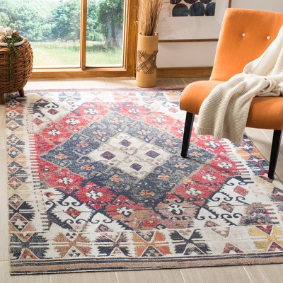 Rust and Multicolor Geometric 8' x 10' Synthetic Area Rug
