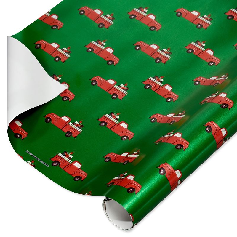 20 sq ft Red Truck Foil Christmas Wrapping Paper, 1 of 7