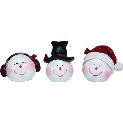 Transpac Resin 8 in. White Christmas Merry Snowman Head Figurine Set of 3