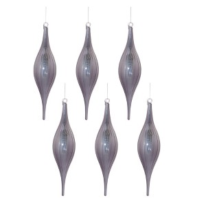Grey Ribbed Glass Drop Ornament (Set of 6) - 1 of 3