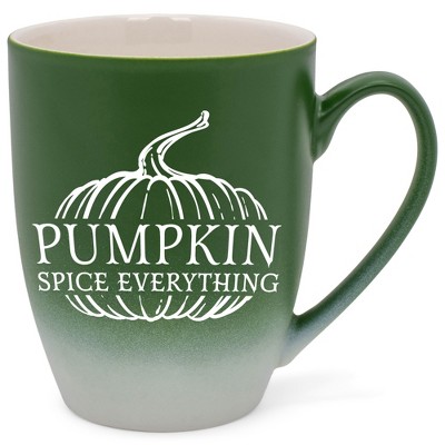 Elanze Designs Pumpkin Spice Everything Two Toned Ombre Matte Green and White 12 ounce Ceramic Stoneware Coffee Cup Mug