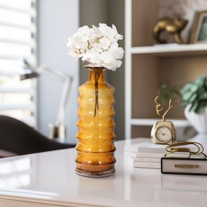 Modern Glass Vase with Ribbed Artistic Design - Contemporary Style for Casual Home or Office Decor - Amber - 1 of 4