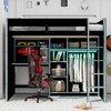 Full Size Wood Gaming Loft Bed with Desk, Open Wardrobe, Storage Compartments & RGB Lights - ModernLuxe - 2 of 4