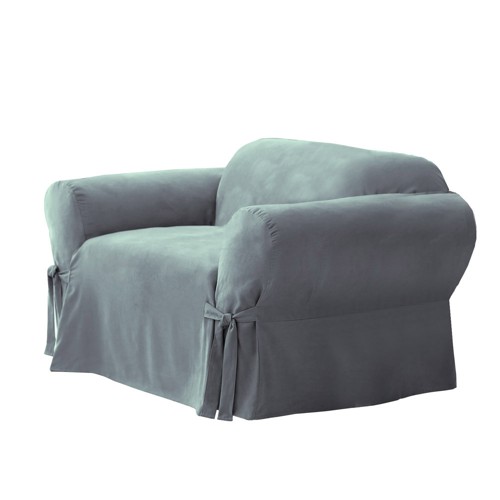 Soft Suede Chair Slipcover Smoke Blue - Sure Fit, Grey Blue