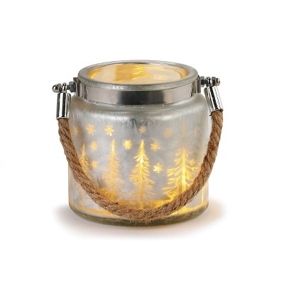 DEMDACO Lit Woodland Scene Glass Jar, Small Brown