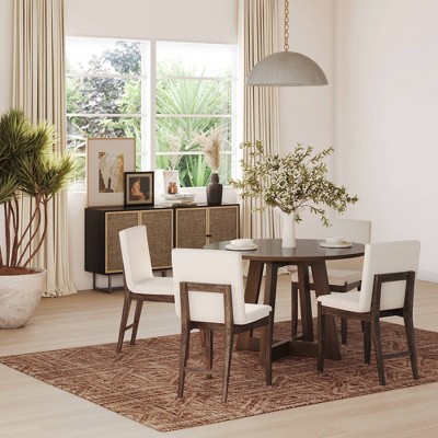 Gracie Dark Brown Linen Upholstered Dining Chair Set