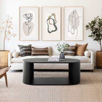 Hobo 47.5 In Oval Coffee Table,Large Rectangle Coffee Table With Storage with Double Pedestal Base-Maison Boucle