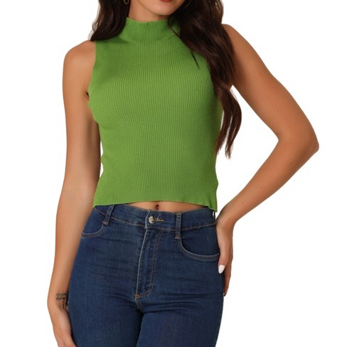 Mock Neck Sleeveless Ribbed Crop Top