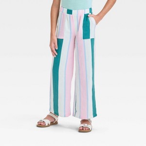 Grayson Threads Kids Big Girl Striped Gauze Beach Pants - Blue - 1 of 3