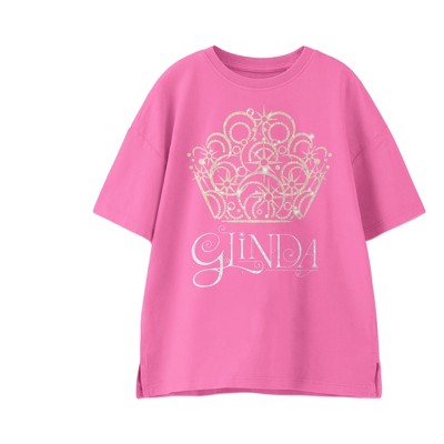 Wicked Glinda Crown Girl’s Pink Crew Neck Short Sleeve Oversized Drop Shoulder Tee