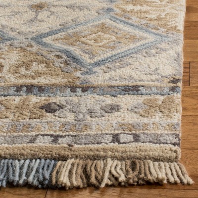 Handmade Light Blue Floral Square Wool & Cotton Rug 6'x6'