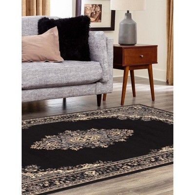 Handmade Black and Beige Medallion Synthetic Rectangular Rug