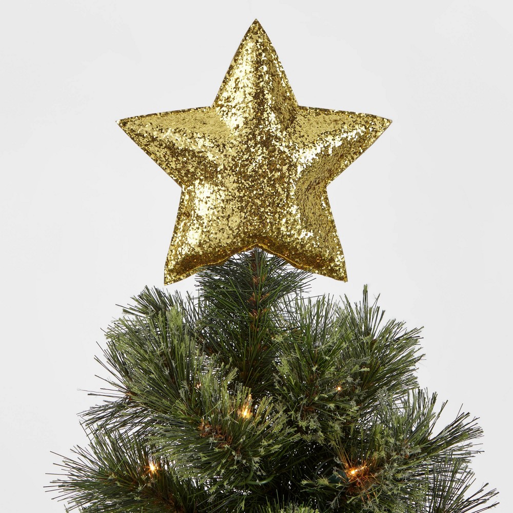 7.5in Unlit Glitter Fabric Star Tree Topper Gold - Wondershop