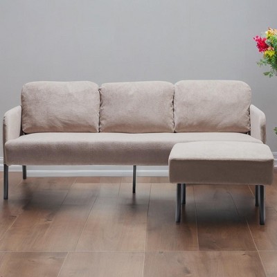 3 Seater L-Shaped Polyester Fabric Sofa with Ottoman, Modern Upholstered Sofa, Comfy Small Couches for Small Space Living Room