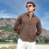 Campus Sutra Men Men's Mocha Brown Self-Design Striped Shirt - 2 of 4
