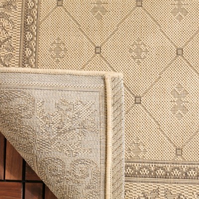 Natural Brown Floral Border Indoor/Outdoor Area Rug