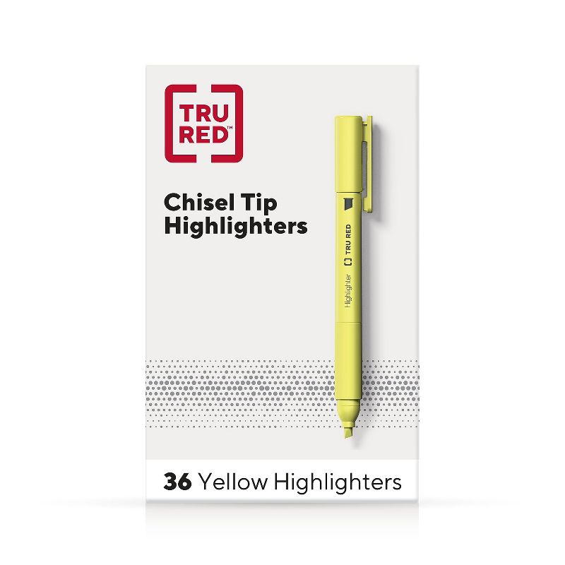 TRU RED Pocket Highlighter with Grip Chisel Tip Yellow 36/Pack TR54582, 1 of 10