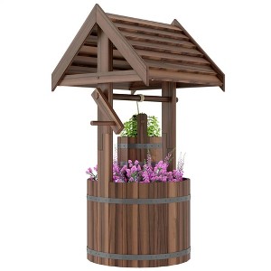 Resenkos Wood Wishing Well for Outside with Hanging Bucket, Wishing Well Planter with Drain Hole for Garden Patio, Natural - 1 of 4
