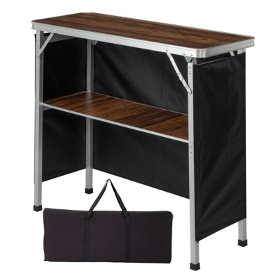 Syemin Folding Tables Portable Folding Bar Table Shelf, Tradeshow Podium Table with Carrying Bag, Heavy-Duty Patio Table, Brown, 39.37"*14.96"*34.65"