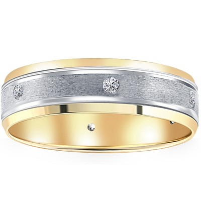 Pompeii3 14k White & Yellow Gold Diamond Men's Brushed Wedding Ring
