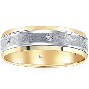 Pompeii3 14k White & Yellow Gold Diamond Men's Brushed Wedding Ring - 1 of 4