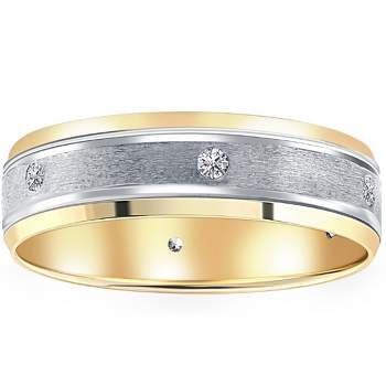 Pompeii3 14k White & Yellow Gold Diamond Men's Brushed Wedding Ring