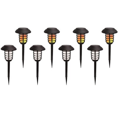 Black Solar LED Pathway Lights with Flickering Flame, 8-Pack