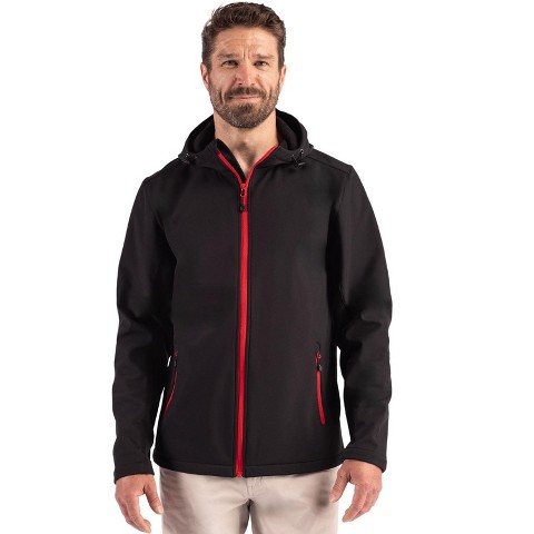 Clique Tempo Recycled Stretch Softshell Mens Hooded Jacket - Black/Red - M