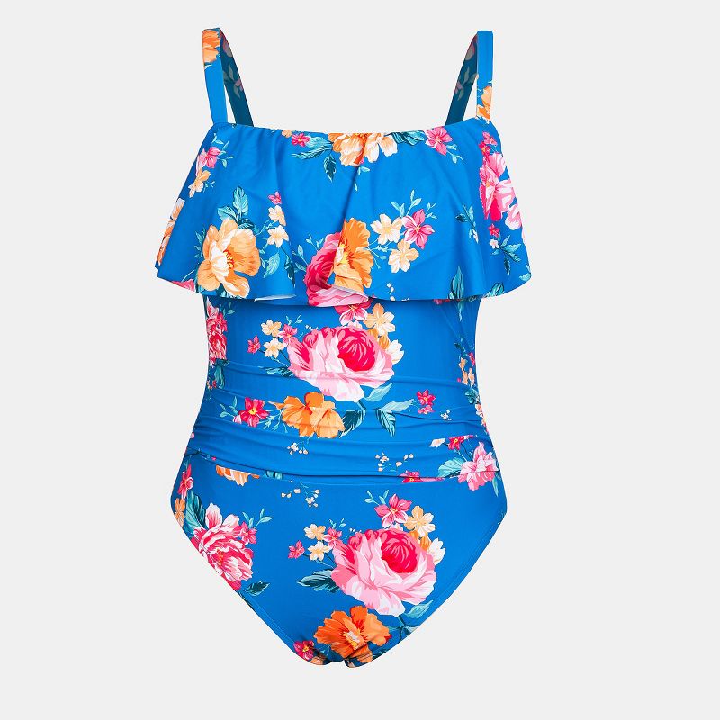 Women's Plus Size Floral Square Neck Ruffled One Piece Swimsuit - Cupshe, 5 of 6