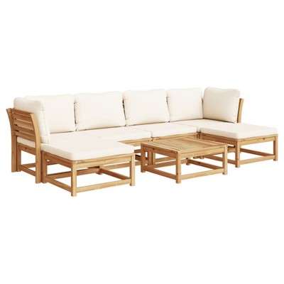 vidaXL 7 Piece Patio Lounge Set with Cushions - Wooden Outdoor Garden Furniture, Solid Acacia Wood, Modular Design, Cream White Polyester Cushions