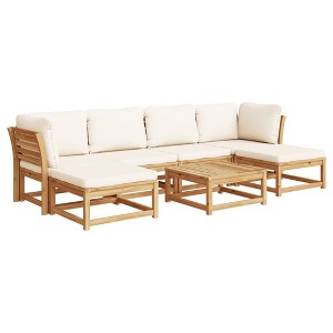 vidaXL 7 Piece Patio Lounge Set with Cushions - Wooden Outdoor Garden Furniture, Solid Acacia Wood, Modular Design, Cream White Polyester Cushions - 1 of 4